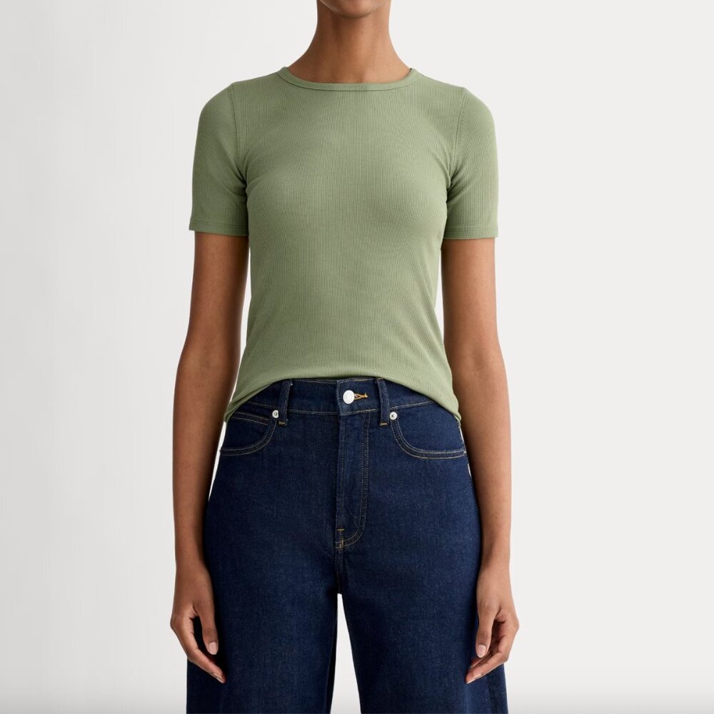 Everlane Luxe Rib Crew, size small, in sagebrush